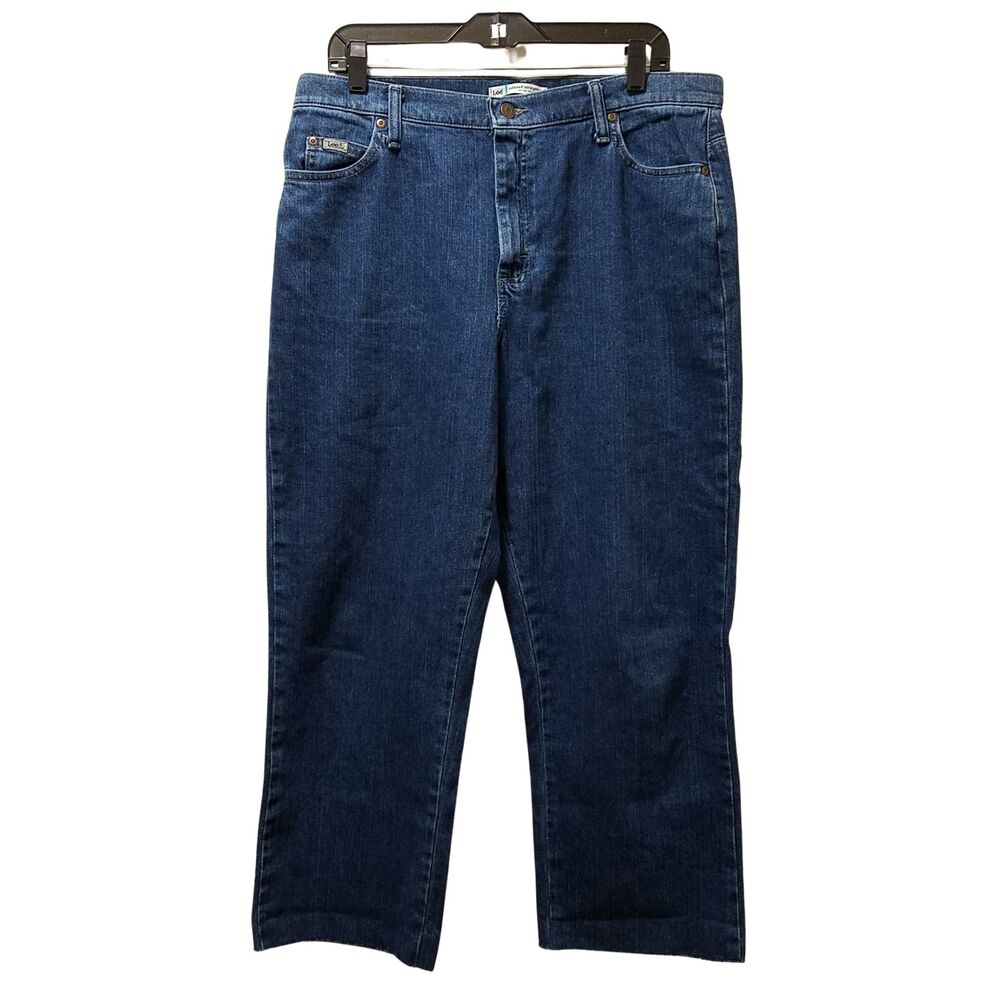 Lee Jeans Women's 14 M Blue Relaxed Straight Leg at the Waist Raw Hem 34x26